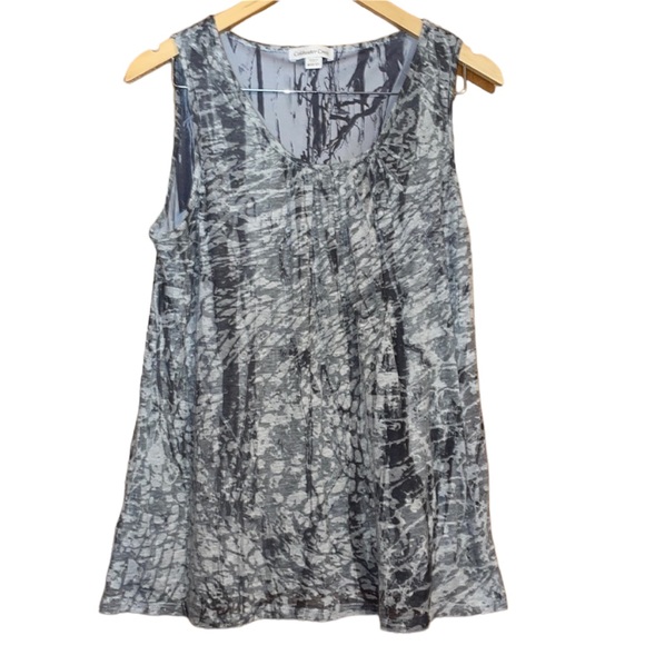 •COLDWATER CREEK•GRAY ABSTRACT PLEATED&SCOOPNECK TANK TOP BLOUSE SIZE MED(8-10) - Picture 1 of 7
